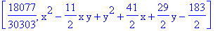 [18077/30303, x^2-11/2*x*y+y^2+41/2*x+29/2*y-183/2]